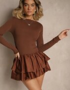 new fashion Rochie maro cu mânecă lungă cu croială evazată cu volan Reline
