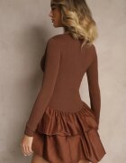 new fashion Rochie maro cu mânecă lungă cu croială evazată cu volan Reline