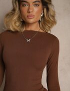 new fashion Rochie maro cu mânecă lungă cu croială evazată cu volan Reline