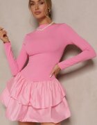 new fashion Rochie Roz Longsleeve cu croi evazat cu volan Reline