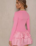 new fashion Rochie Roz Longsleeve cu croi evazat cu volan Reline