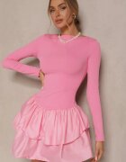 new fashion Rochie Roz Longsleeve cu croi evazat cu volan Reline