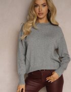 newstar Pulover Casual Gri cu Vâscoză și Modal cu Manșete Riviti