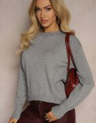 newstar Pulover Casual Gri cu Vâscoză și Modal cu Manșete Riviti