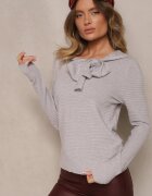 newstar Pulover Gri din Tricot Striaț cu Viscoză Decorat cu Zirconii și Legătură Tintorinae