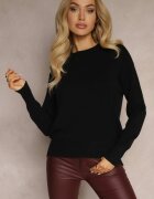 newstar Pulover Negru Casual cu Viscoză și Modal cu Manșete Riviti