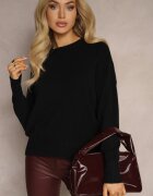 newstar Pulover Negru Casual cu Viscoză și Modal cu Manșete Riviti