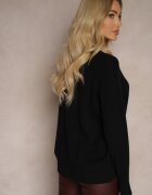 newstar Pulover Negru Casual cu Viscoză și Modal cu Manșete Riviti