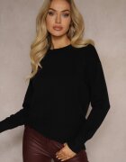 newstar Pulover Negru Casual cu Viscoză și Modal cu Manșete Riviti