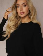 newstar Pulover Negru Casual cu Viscoză și Modal cu Manșete Riviti
