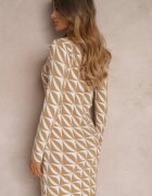 newstar Rochie Alb-bej Tricotată cu Model Geometric Chlaria