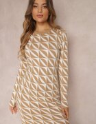 newstar Rochie Alb-bej Tricotată cu Model Geometric Chlaria