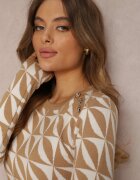 newstar Rochie Alb-bej Tricotată cu Model Geometric Chlaria