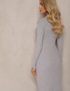 newstar Rochie Gri Mulat din Viscoză și Modal din Tricot Reiat Decorată cu nasturi Zeanitha