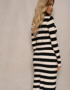 newstar Rochie Pulover Crem-Negru cu Vâscoză și Modal în dungi cu decupaj Naliria