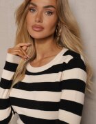 newstar Rochie Pulover Crem-Negru cu Vâscoză și Modal în dungi cu decupaj Naliria