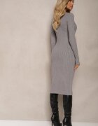 newstar Rochie tricotată gri din Vâscoză și Modal cu croială mulată cu guler Sealiea