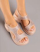 next step Sandale bej Chunky pe platformă de spumă cu fața cu zirconii Idamirela