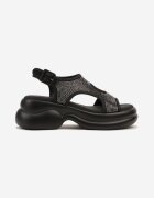 next step Sandale Negre Chunky pe platformă din spumă cu față cu zirconiu Idamirela