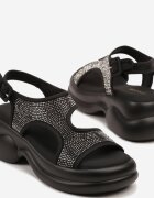 next step Sandale Negre Chunky pe platformă din spumă cu față cu zirconiu Idamirela