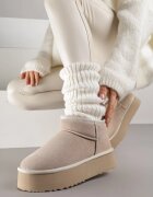 nm Cizme de zăpadă bej slip-on din piele întoarsă naturală cu talpă groasă Mevilira