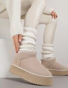 nm Cizme de zăpadă bej slip-on din piele întoarsă naturală cu talpă groasă Mevilira