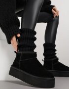 nm Cizme de zăpadă Negre slip-on din piele întoarsă naturală cu talpă groasă Mevilira
