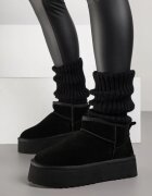 nm Cizme de zăpadă Negre slip-on din piele întoarsă naturală cu talpă groasă Mevilira