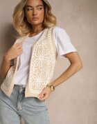 occult Vestă tricotată bej cu viscoză și model floral Sanorina