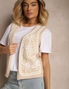 occult Vestă tricotată bej cu viscoză și model floral Sanorina