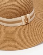  Pălărie de Paie Bej Lată cu Ornament cu Zirconiu