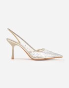 pallika paris Pantofi stiletto aurii Slingback cu partea superioară transparentă și zirconii Liaceran
