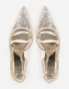 pallika paris Pantofi stiletto aurii Slingback cu partea superioară transparentă și zirconii Liaceran