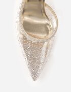pallika paris Pantofi stiletto aurii Slingback cu partea superioară transparentă și zirconii Liaceran