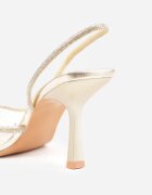 pallika paris Pantofi stiletto aurii Slingback cu partea superioară transparentă și zirconii Liaceran