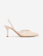 pallika paris Pantofi stiletto bej slingback cu partea superioară din plasă și mărgele Carilriane