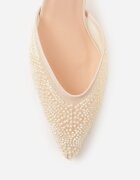 pallika paris Pantofi stiletto bej slingback cu partea superioară din plasă și mărgele Carilriane
