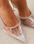 pallika paris Stiletto albi Slingback cu carâmb transparent și zirconii Liaceran