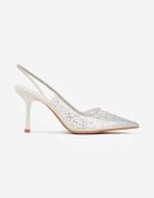 pallika paris Stiletto albi Slingback cu carâmb transparent și zirconii Liaceran
