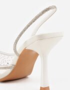pallika paris Stiletto albi Slingback cu carâmb transparent și zirconii Liaceran