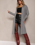 palma Cardigan Gri Nedesfăcut Lung din Viscoză și cu Buzunare Naralie