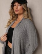 palma Cardigan Gri Nedesfăcut Lung din Viscoză și cu Buzunare Naralie