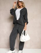 palma Pantaloni De bumbac Gri închis High Waist în stil clasic Arivora