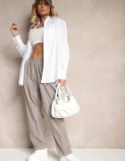 palma Pantaloni din bumbac Gri High Waist în stil clasic Arivora