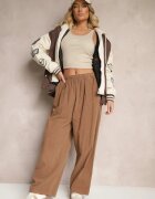 palma Pantaloni din bumbac Maro cu talie înaltă și croială largă Velili