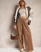 palma Pantaloni din bumbac Maro cu talie înaltă și croială largă Velili