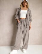 palma Pantaloni Gri din Bumbac talie înaltă croială largă Velili