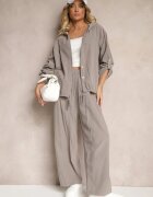 palma Pantaloni Gri din Bumbac talie înaltă croială largă Velili