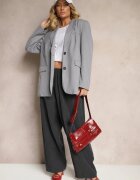 palma Pantaloni Gri închis din bumbac cu talie înaltă și croială largă Velili