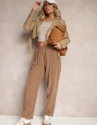 palma Pantaloni Maro De Bumbac Talie Înaltă Stil Clasic Arivora